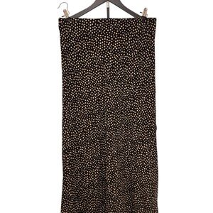 LOFT Womens Black Tan Polka Dot Midi Skirt Size L Flowy Pull On